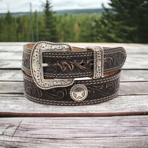 Nocona Mens Western San Antonio Circle Stars USA Black Leather Belt Size 42 New